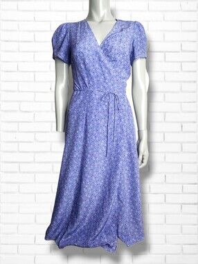 Réalisation Par Teale Pastel Blue Silk Wrap Midi Dress in Purple Haze Size M